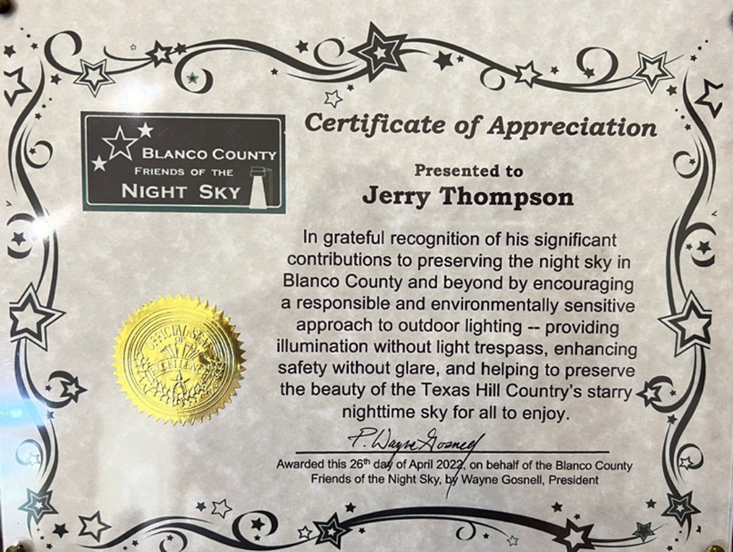 Jerry Thompsom certificate